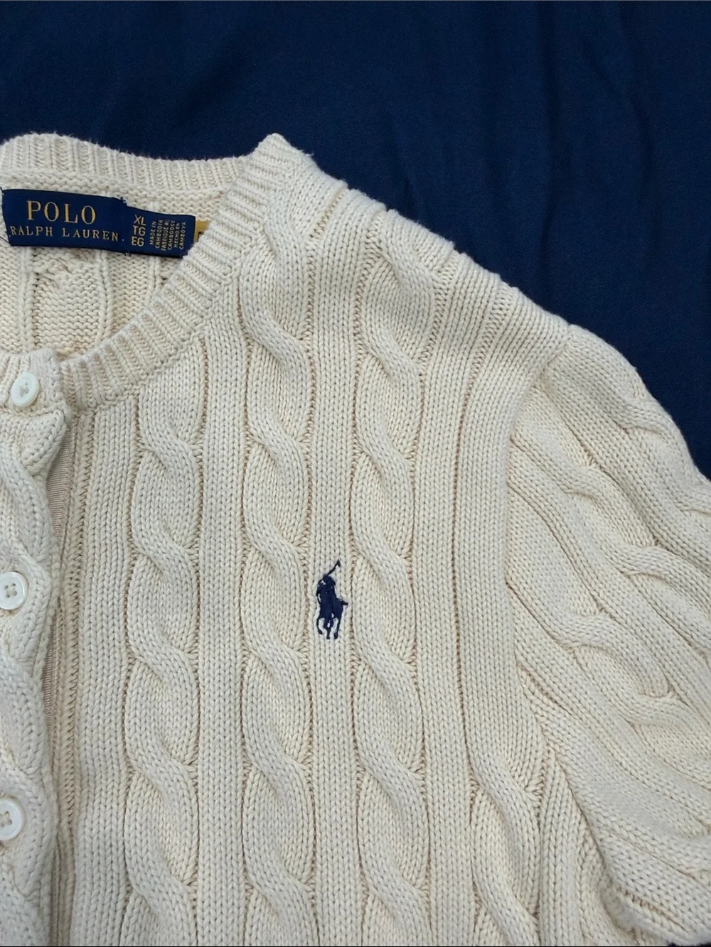 Girl’s XL Ralph Lauren Cream Cable Knit Button-Front Cardigan